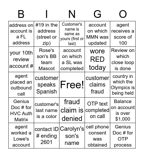 Untitled Bingo Card
