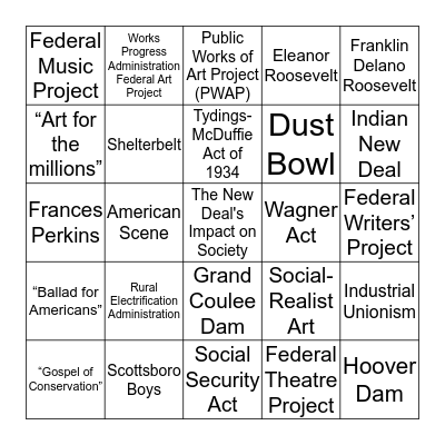 The New Deal's Impact on Society Bingo Card