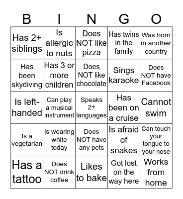 IceBreaker Bingo Card