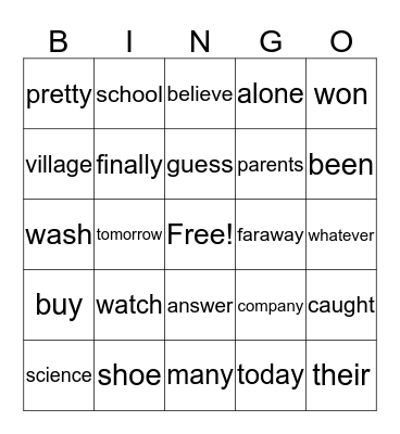 Unit 3 Vocabulary Bingo Card