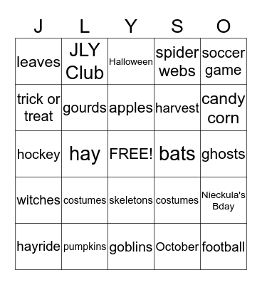 Just Like You- October Meeting Bingo Card
