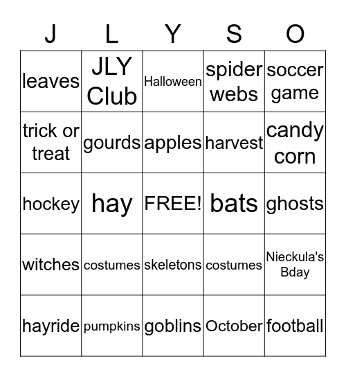Just Like You- October Meeting Bingo Card