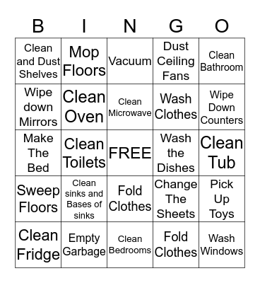 Housekeeping Bingo Card