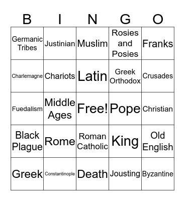 Middle Ages Bingo Card