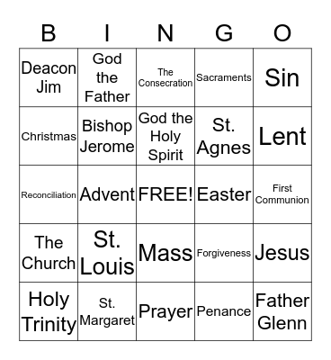 2nd Grade Religion Year Bingo Card