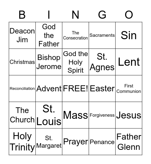 2nd Grade Religion Year Bingo Card