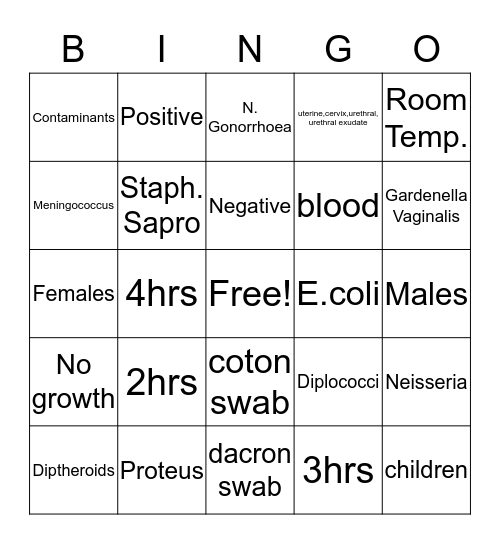 K&K MICROBIOLOGY BINGO GAME Bingo Card