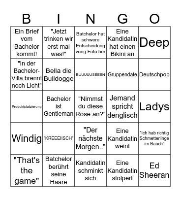 Bachelor Bingo 2018 Folge 5+6 Bingo Card