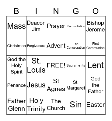 2nd Grade Religion Year Bingo Card