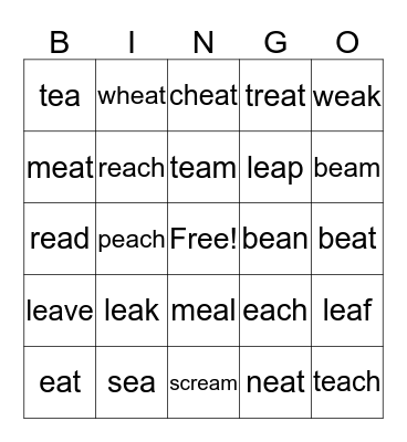 Vowel Team "ea" Bingo Card