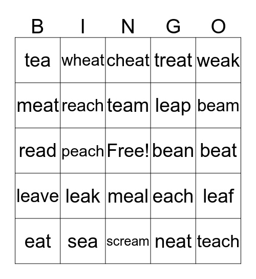 Vowel Team "ea" Bingo Card