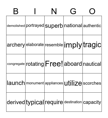 Vocabulary Bingo Card