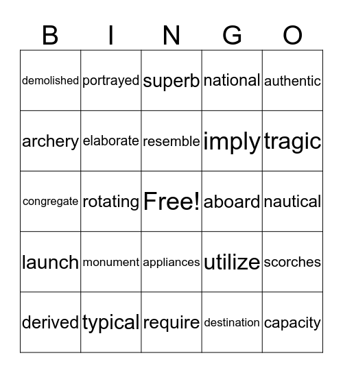 Vocabulary Bingo Card