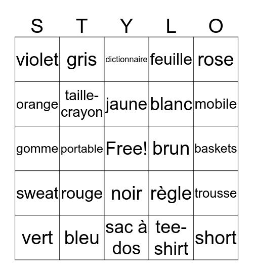 L'école Bingo Card