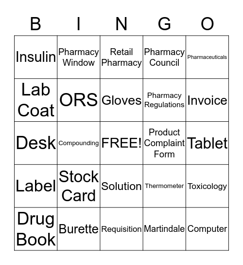 PHARMACY BINGO Card