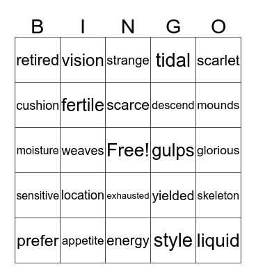 Vocabulary Bingo Card