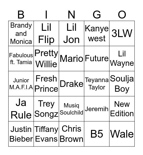 Listen for this Artist! Bingo Card