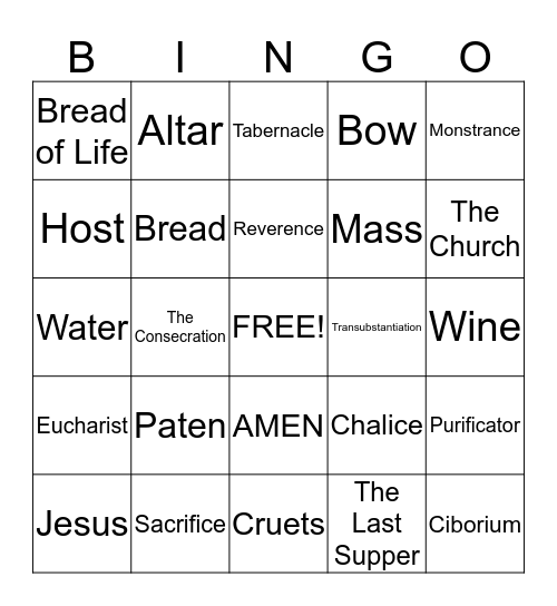 First Communion Prep Bingo Card