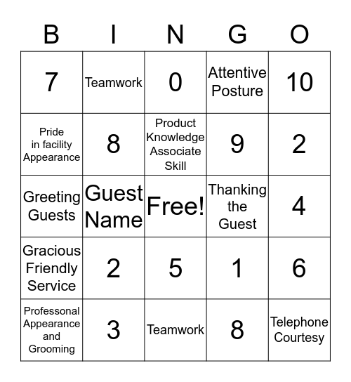 Universal Service Standards Bingo Card