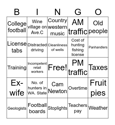 Grumpy Old Guy Bingo Card