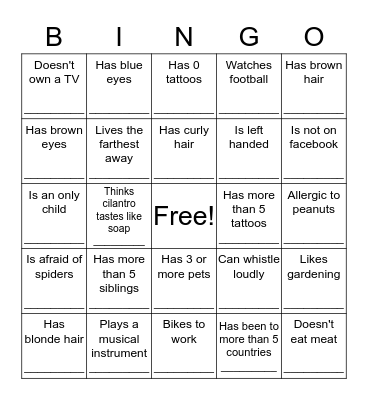 Random Facts Bingo Card