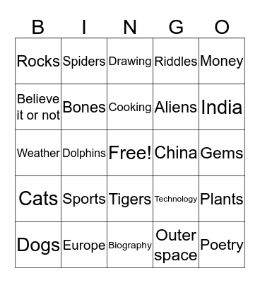 Non Fiction Bingo  Bingo Card