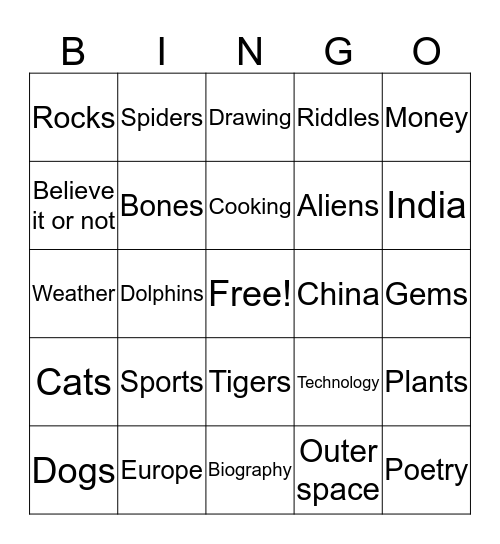 Non Fiction Bingo  Bingo Card