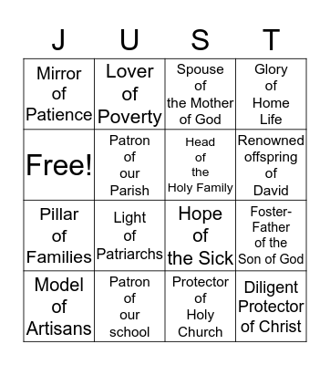 ST. JOSEPH Bingo Card