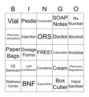 PHARMACY BINGO Card