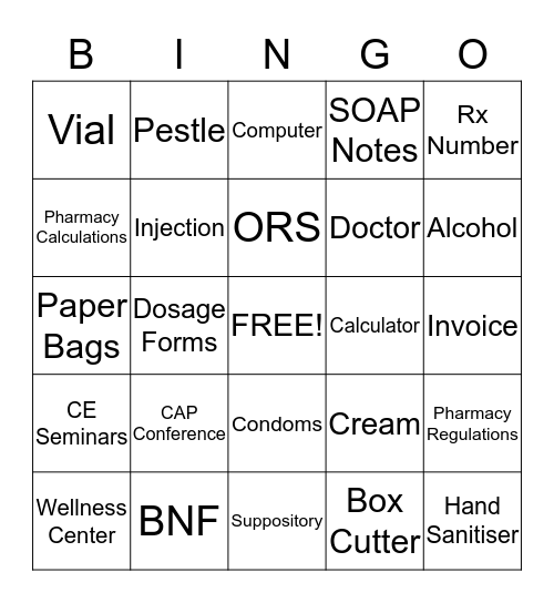 PHARMACY BINGO Card