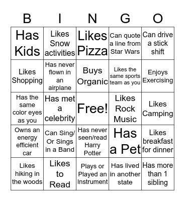 Human Bingo Card