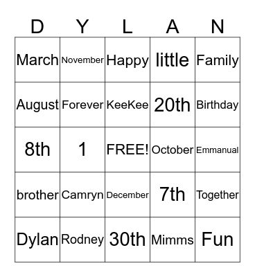 Dylan's Fall Festival Bingo Card