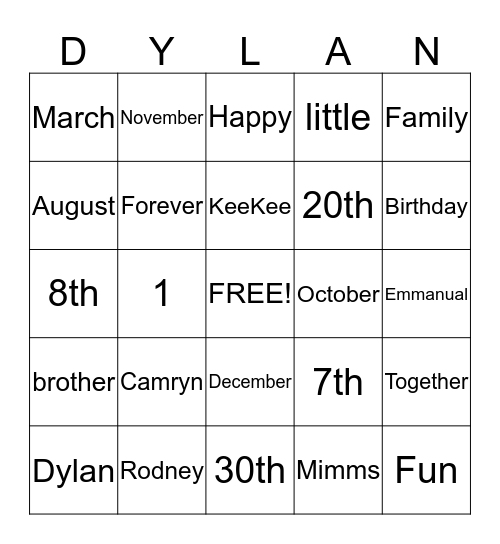 Dylan's Fall Festival Bingo Card