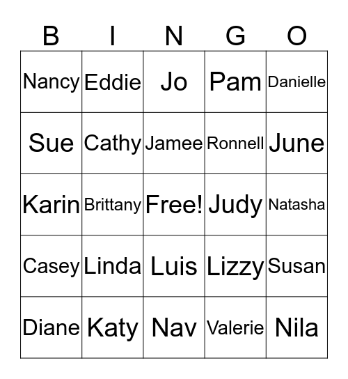 Support Staff Bingo Card