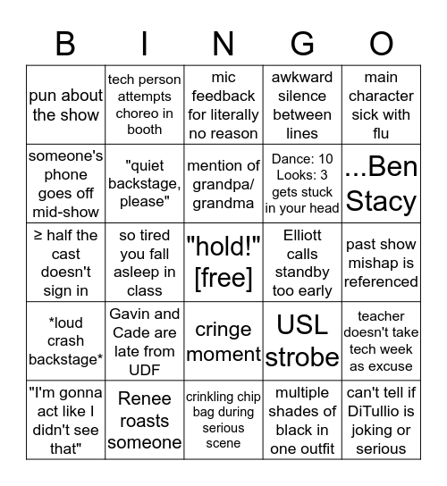 Tech Week Bingo Card