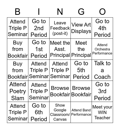 Northview Student Showcase Bingo Card