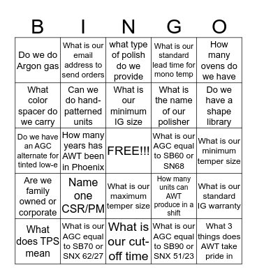 All Weather Tempering Bingo Card