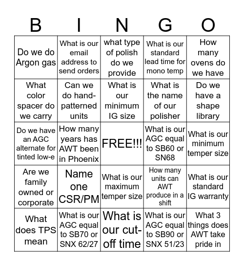 All Weather Tempering Bingo Card