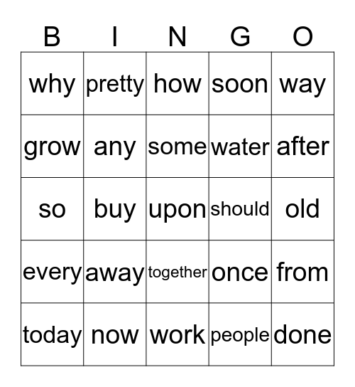 Unit 3 HFW review Bingo Card