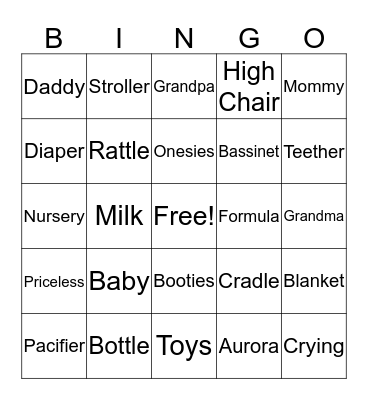 Baby Shower Bingo Card