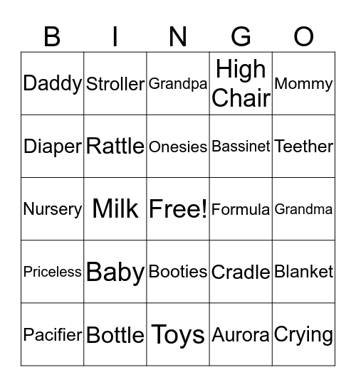 Baby Shower Bingo Card