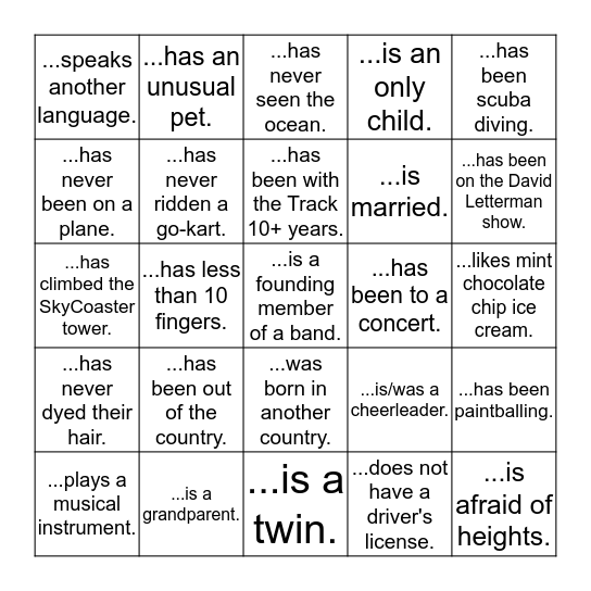 Find Another Crew Member Who... Bingo Card