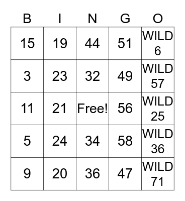 BINGO! Wild! Bingo Card