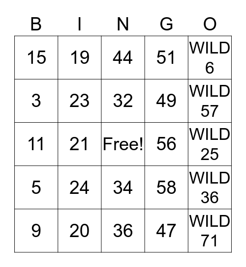 BINGO! Wild! Bingo Card