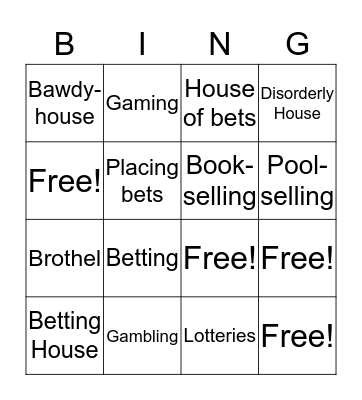 Gambling- Not a Criminal Offence Itself Bingo Card