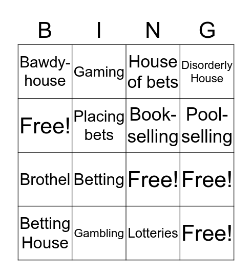 Gambling- Not a Criminal Offence Itself Bingo Card