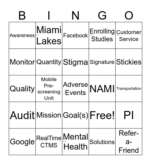 Segal Trials Bingo Card