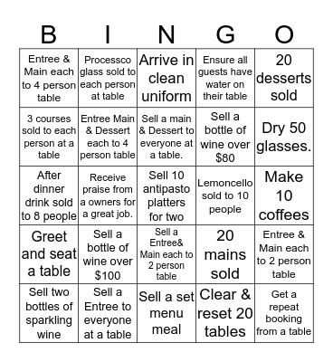 Toscana Bingo Card