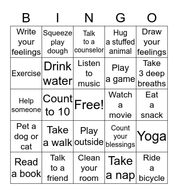 Coping Skills Bingo Card