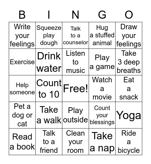 Coping Skills Bingo Card